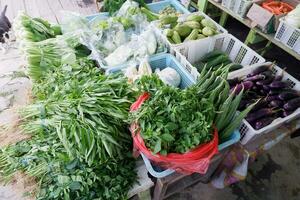 varios tipos de vegetales en monitor y vendido en tradicional mercados foto