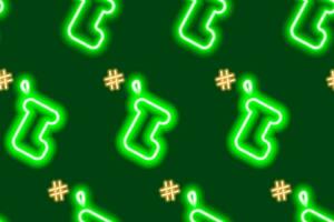 Seamless pattern of luminous neon gift socks with hashtag sign. Packaging or wrapping paper concept vector