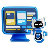 3D icon robot presentation. Artificial intelligence presentation by a cute robot illustration photo