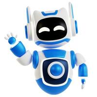 3D Robot icon design. Cute robot with hand up or hello gesture, 3D artificial intelligence photo