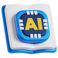 Book 3D icon design. Open the book with white paper blank pages. Artificial intelligence book 3D illustration photo