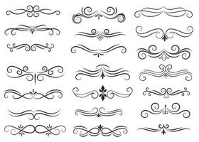 Page Divider And Design Elements. Set of Various Simple Black Divider Design, Assorted Divider Collection Template Vector. Collection of floral dividers elements mega decoration for Calligraphy. vector