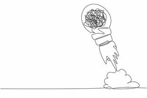 soltero continuo línea dibujo sucio línea lanzamiento con ligero bulbo. buscando y pensando de idea mediante un Complicado y caótico forma. mente y cerebro trabajar. uno línea dibujar diseño vector ilustración
