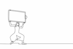Single continuous line drawing Arabian businessman carrying heavy clipboard on his back. Multitasking, productivity and time management problem. Deadline checklist. One line design vector illustration