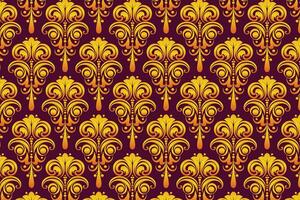 Yellow Damask Pattern with Stylized Floral Motif on Deep Red Background vector