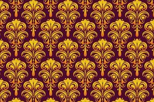 Yellow Damask Pattern with Stylized Floral Motif on Deep Red Background vector