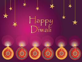 Greeting card happy diwali Indian festival of lights with diya - traditional oil lamp vector