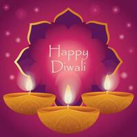 saludo tarjeta contento diwali indio festival de luces con diya - tradicional petróleo lámpara vector