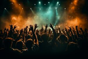 back view of crowd of fans watching live concert ai generative photo