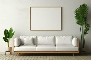 3d rendered mock up frame in living room with sofa ai generative photo