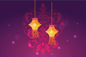 Purple Wallpaper with Hanging Lanterns and Bubble vector