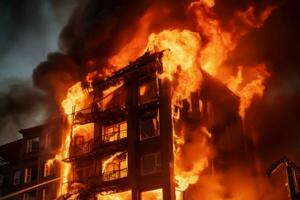 Terrifying Building fire closeup. Generate Ai photo