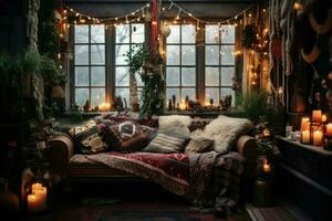 Whimsical Boho winter room tent. Generate Ai photo