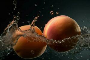 Peach water drops fruits. Generate Ai photo