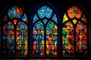 Luminous Colorful church window. Generate Ai photo