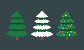 Cartoon Decorated Christmas Trees Collection with Balls, Stars, and Garland Fir Trees Illustration vector