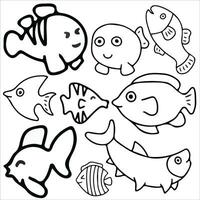 fish doodle set vector