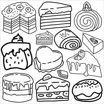 cake doodle sketch set vector