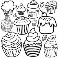 cupcake doodle sketch set vector