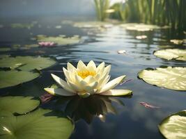 Water Lily in Pond. AI Generative photo