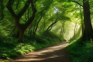 Path in the forest. AI Generative photo