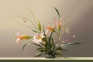 Flower composition ikebana illustration. Generate Ai photo