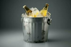 Party bucket with ice and beer. Generate ai photo