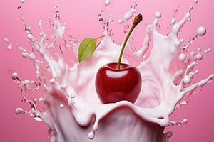 Tantalizing Cherry yogurt milk splash. Generate Ai photo