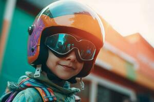 niño con casco y lentes. generar ai foto