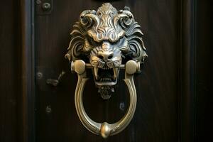 Intricate Decorated handle knocker. Generate Ai photo