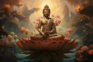 Vibrant Buddha lotus position art. Generate Ai photo