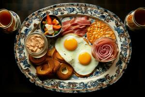 Appetizing Breakfast plate food. Generate Ai photo