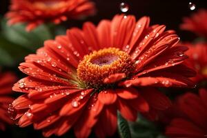 Red Gerber Daisy with Water Drops. AI Generative photo