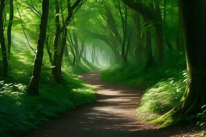 Path in the forest. AI Generative photo