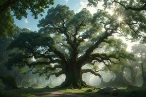 Big trees in the forest. AI Generative photo