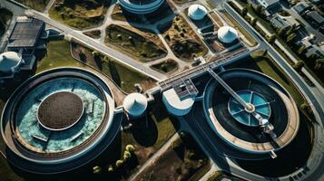 Water Purification Plant aerial view AI generated photo