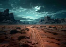 An amazing panoramic view of the moon above Desert AI generated photo