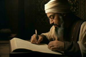 Quran man interpreting reading. Generate Ai photo
