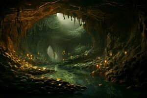 antiguo cueva caverna fantasía. generar ai foto