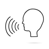 Voice control icon. Speak or talk recognition linear icon, speaking and talking command, sound commander or speech dictator head, vector illustration.