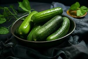 Healthy Fresh green cucumbers. Generate Ai photo