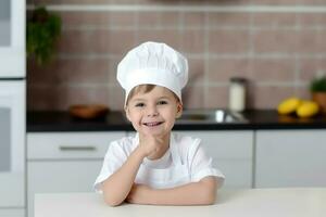 linda niño cocinero. generar ai foto