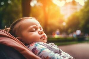 Sleeping newborn baby in park. Generate Ai photo