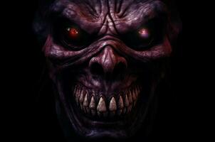 Scary evil face grimace with fear teeth. Generate Ai photo