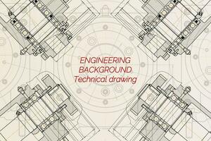 Mechanical engineering drawings on light background. Milling machine spindle. Technical Design. Cover. Blueprint. vector