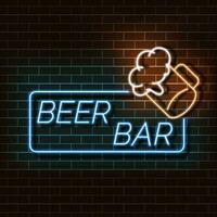 cerveza bar neón ligero bandera en un ladrillo pared. azul y naranja signo. decorativo realista retro elemento para web diseño vector