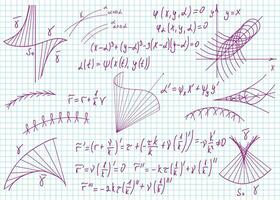 Mathematical formulas drawn by hand on a notebook page for the background. Vector illustration.