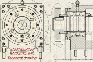 Mechanical engineering drawings on light background. Milling machine spindle. Technical Design. Cover. Blueprint. vector