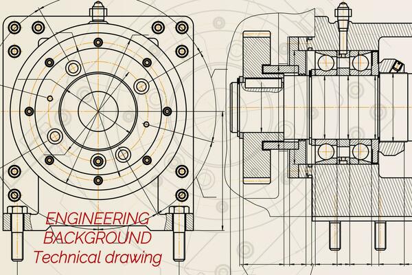 Mechanical engineering drawings on light background. Milling machine spindle. Technical Design. Cover. Blueprint.
