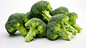 AI generative. Broccoli isolated on white background, close-up, studio shot photo